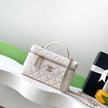 Chanel Grained Calfskin Long Vanity Case with Chain White 2025 AP4407 (yezi-250526040)