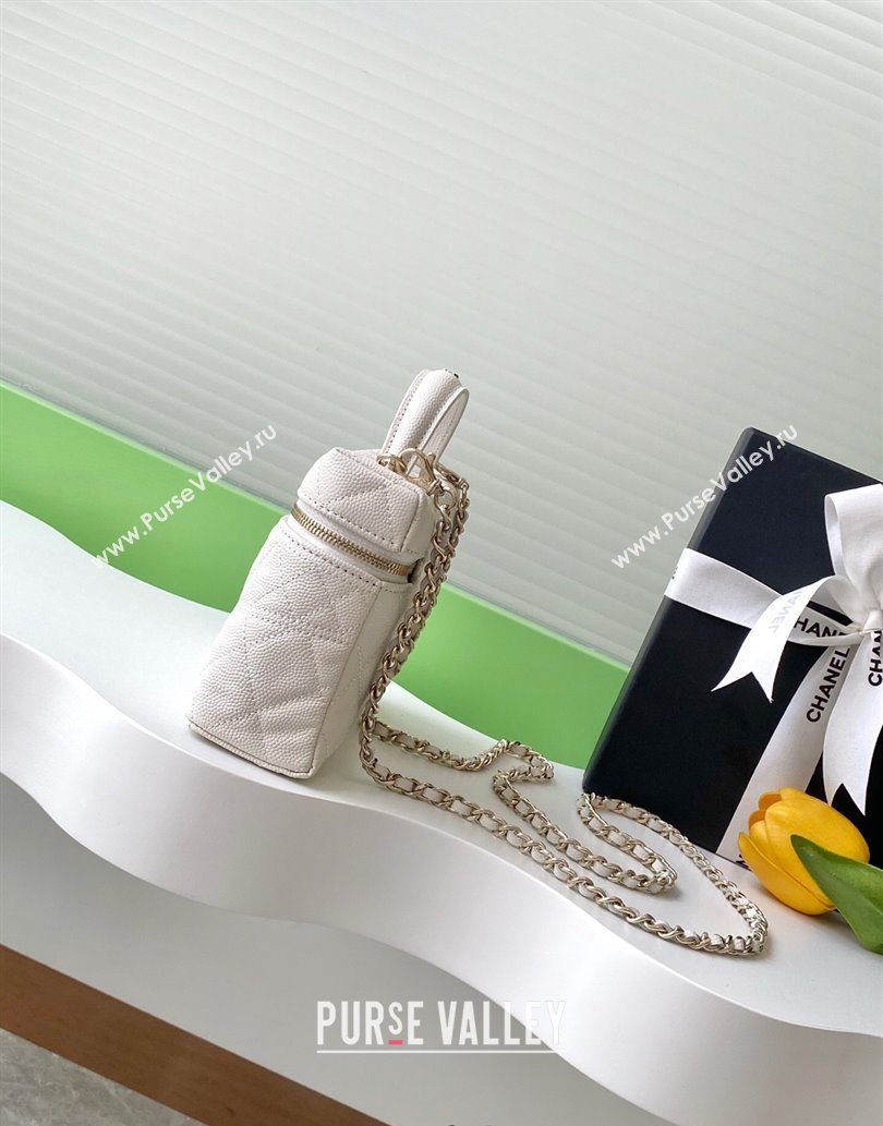 Chanel Grained Calfskin Long Vanity Case with Chain White 2025 AP4407 (yezi-250526040)