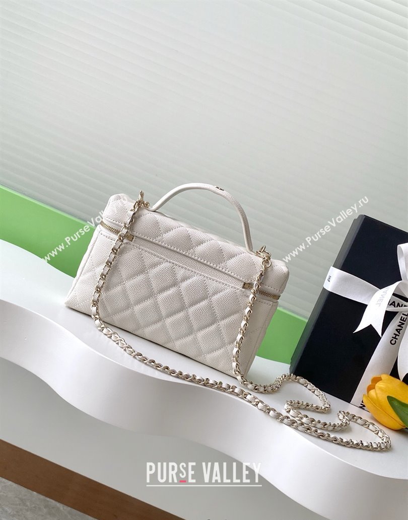 Chanel Grained Calfskin Long Vanity Case with Chain White 2025 AP4407 (yezi-250526040)