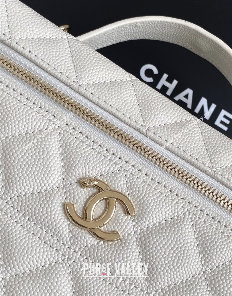Chanel Grained Calfskin Long Vanity Case with Chain White 2025 AP4407 (yezi-250526040)