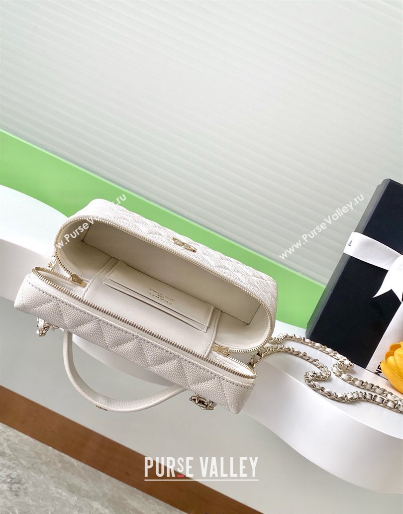 Chanel Grained Calfskin Long Vanity Case with Chain White 2025 AP4407 (yezi-250526040)