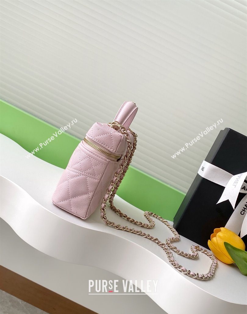 Chanel Grained Calfskin Long Vanity Case with Chain Pale Pink 2025 AP4407 (yezi-250526041)