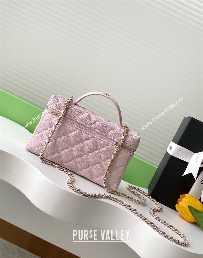 Chanel Grained Calfskin Long Vanity Case with Chain Pale Pink 2025 AP4407 (yezi-250526041)
