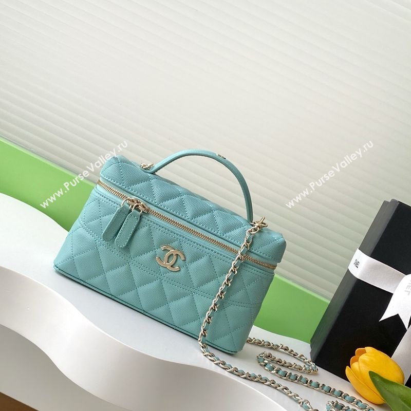 Chanel Grained Calfskin Long Vanity Case with Chain Light Green 2025 AP4407 (yezi-250526042)