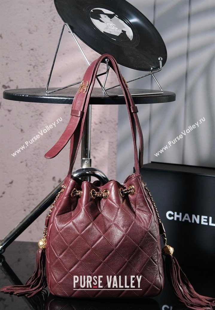 Chanel Calfskin Buucket Bag with Tassel Dark Burgundy 2025 CH052602 (yezi-250526043)