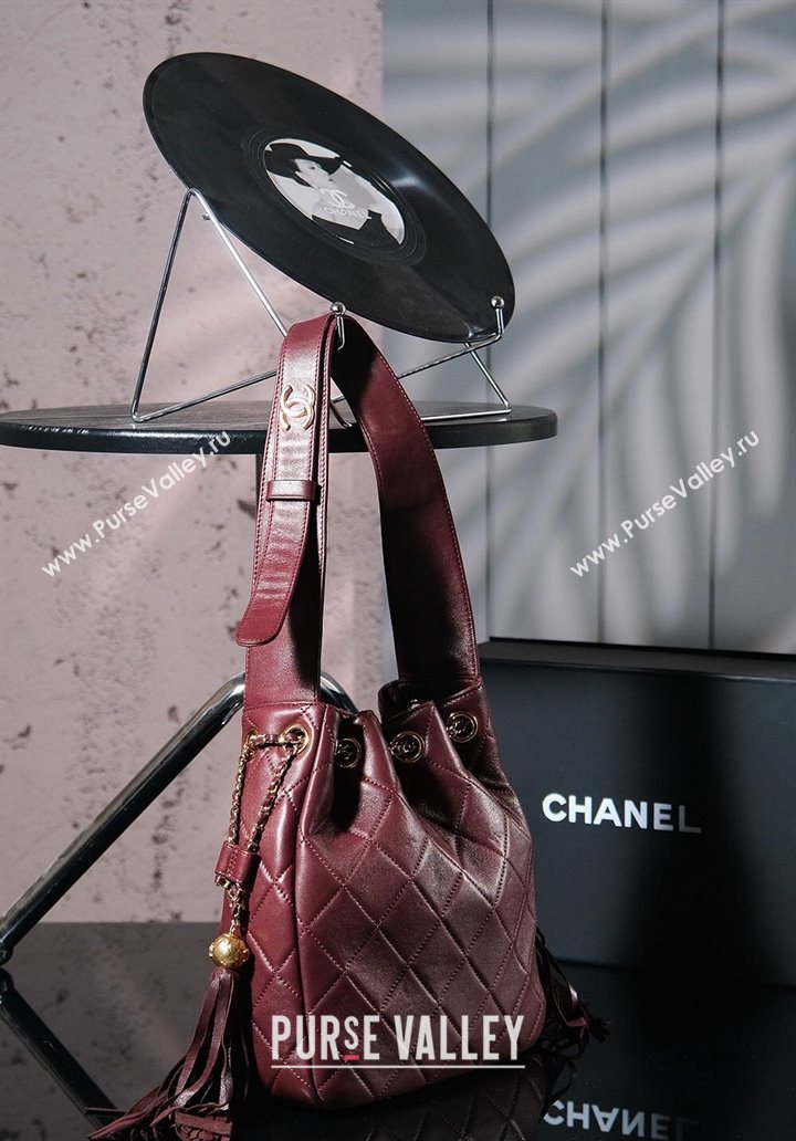 Chanel Calfskin Buucket Bag with Tassel Dark Burgundy 2025 CH052602 (yezi-250526043)