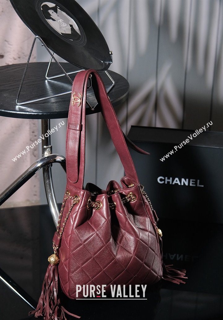 Chanel Calfskin Buucket Bag with Tassel Dark Burgundy 2025 CH052602 (yezi-250526043)