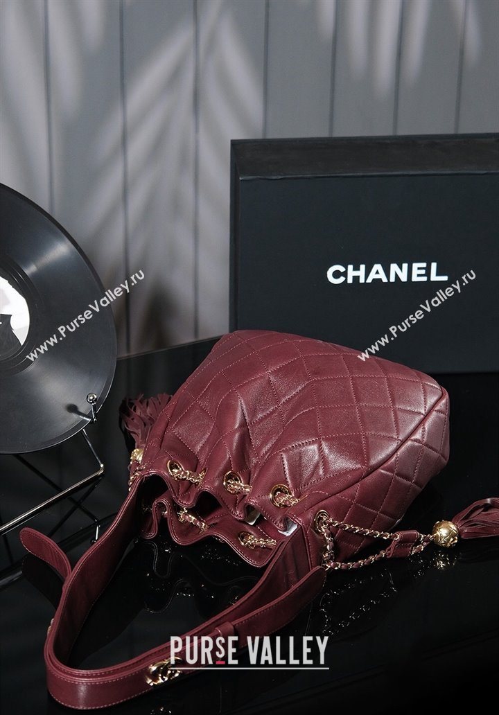 Chanel Calfskin Buucket Bag with Tassel Dark Burgundy 2025 CH052602 (yezi-250526043)