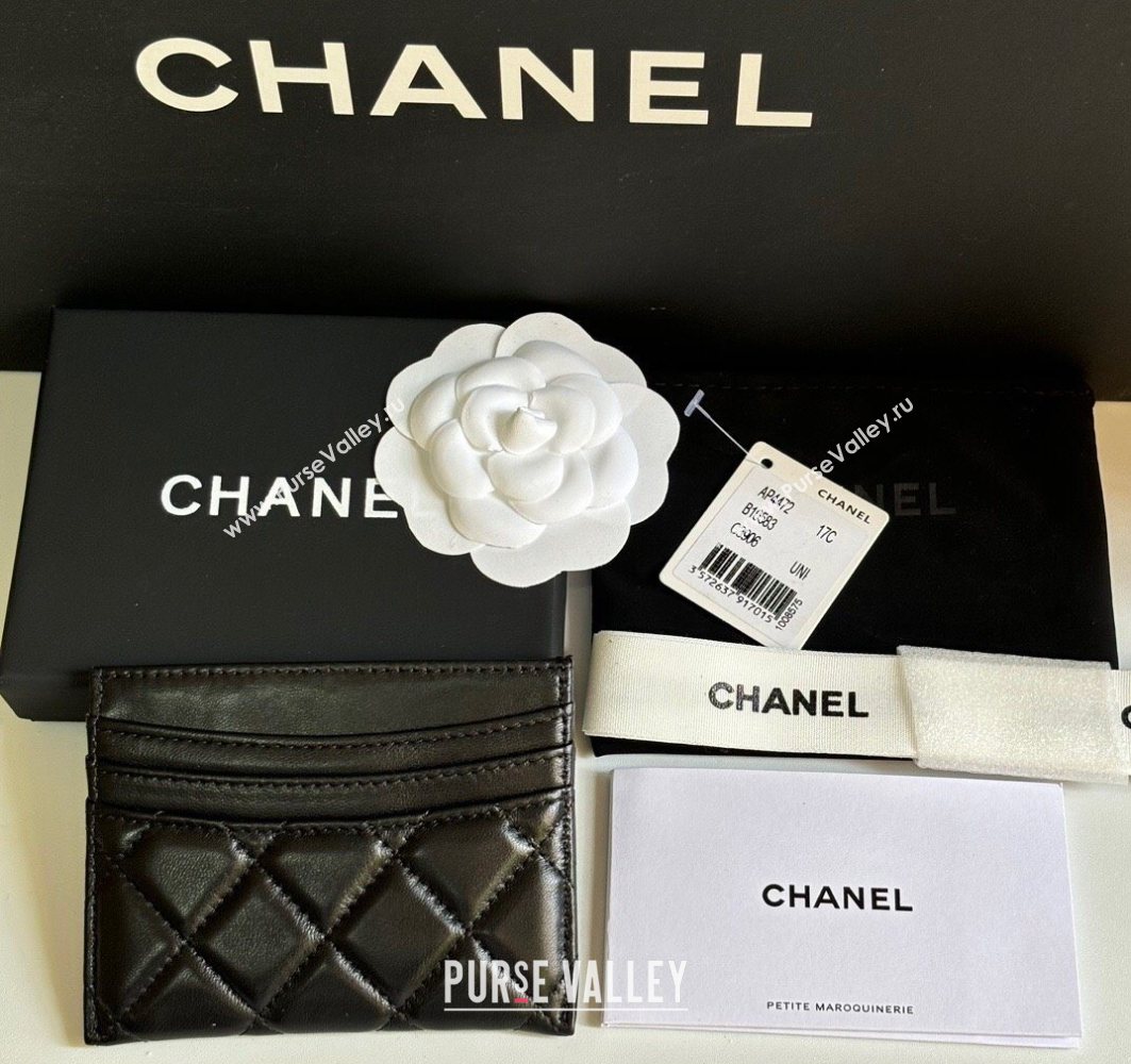 Chanel Lambskin Card Holder Wallet Black/Gold 2025 AP4472 (yezi-250526044)
