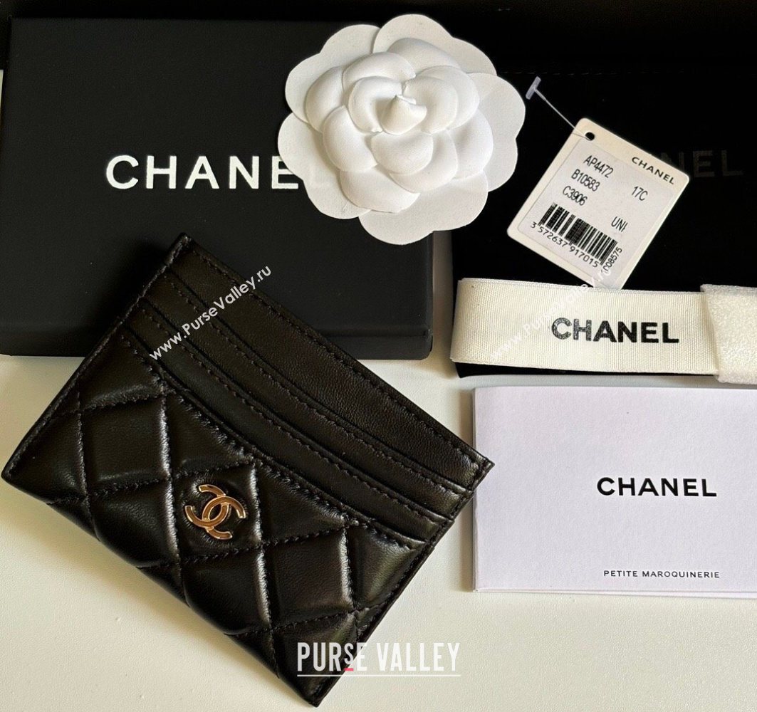 Chanel Lambskin Card Holder Wallet Black/Gold 2025 AP4472 (yezi-250526044)