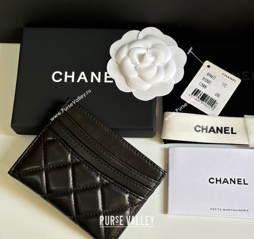 Chanel Lambskin Card Holder Wallet Black/Gold 2025 AP4472 (yezi-250526044)