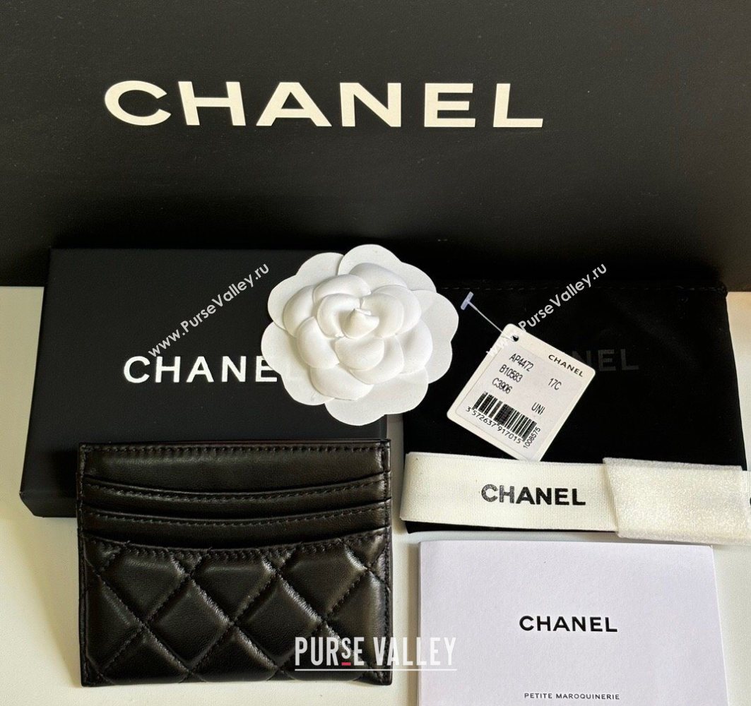Chanel Lambskin Card Holder Wallet Black/Silver 2025 AP4472 (yezi-250526045)