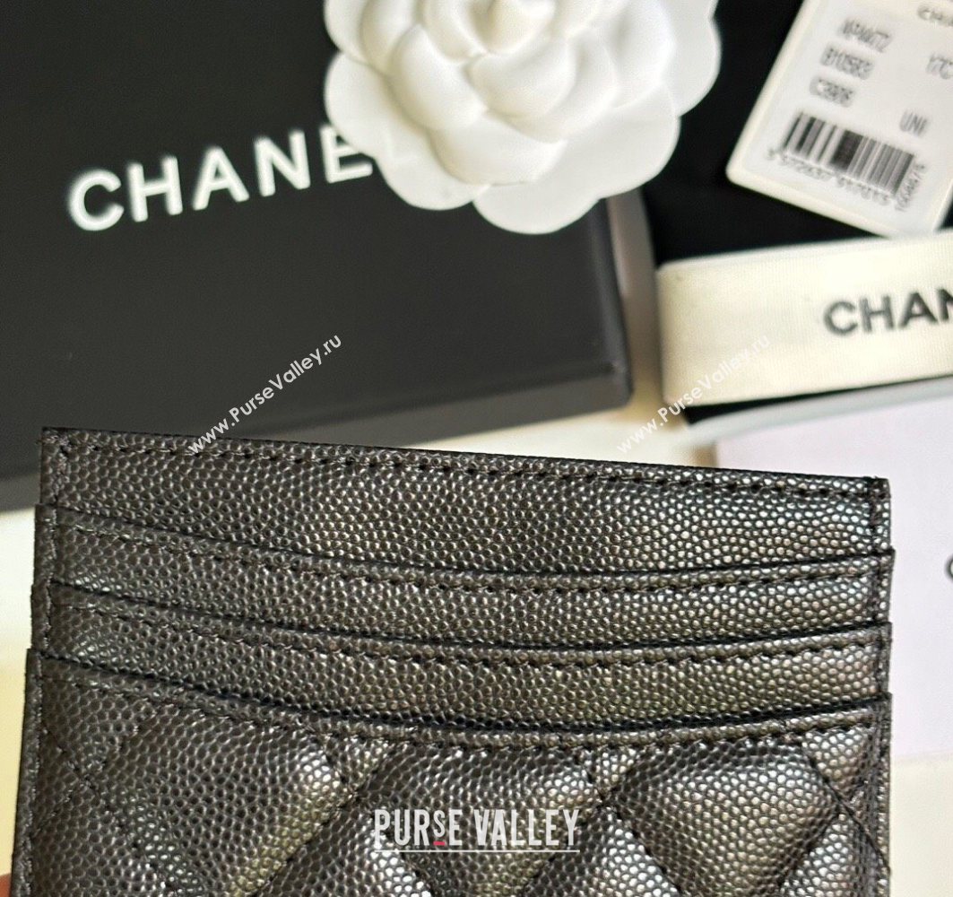 Chanel Grained Calfskin Card Holder Wallet Black/Silver 2025 AP4472 (yezi-250526046)
