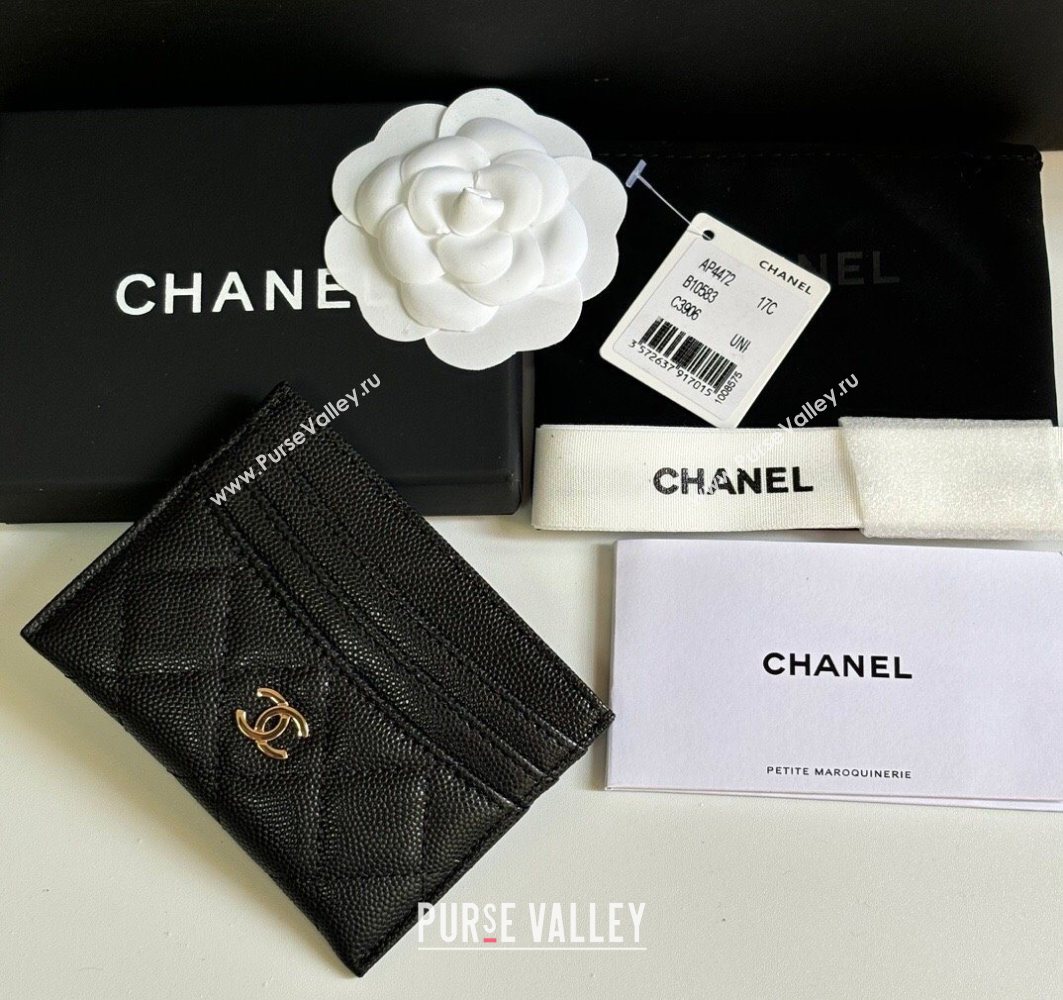 Chanel Grained Calfskin Card Holder Wallet Black/Gold 2025 AP4472 (yezi-250526047)
