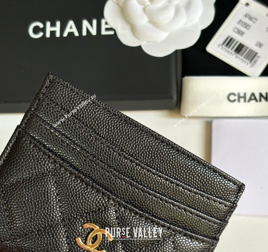 Chanel Grained Calfskin Card Holder Wallet Black/Gold 2025 AP4472 (yezi-250526047)