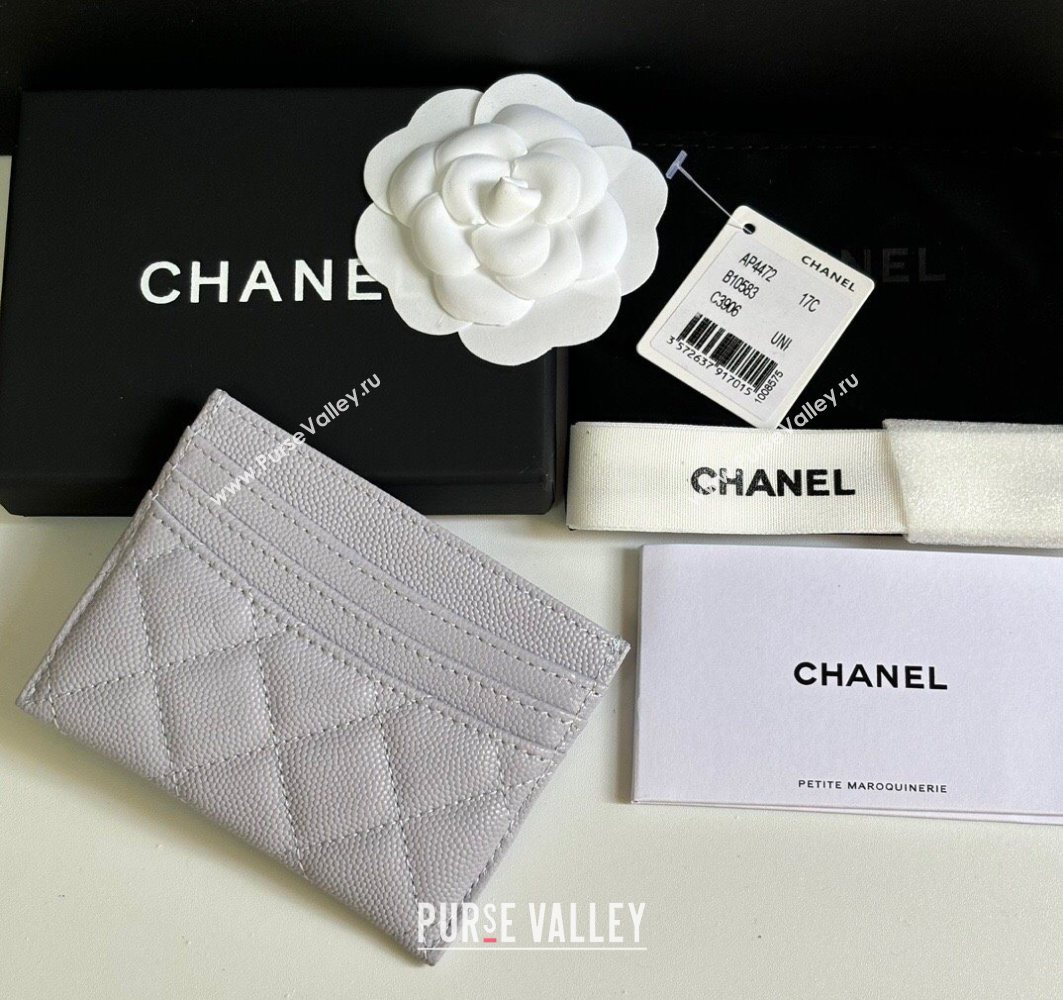 Chanel Grained Calfskin Card Holder Wallet Light Grey 2025 AP4472 (yezi-250526049)