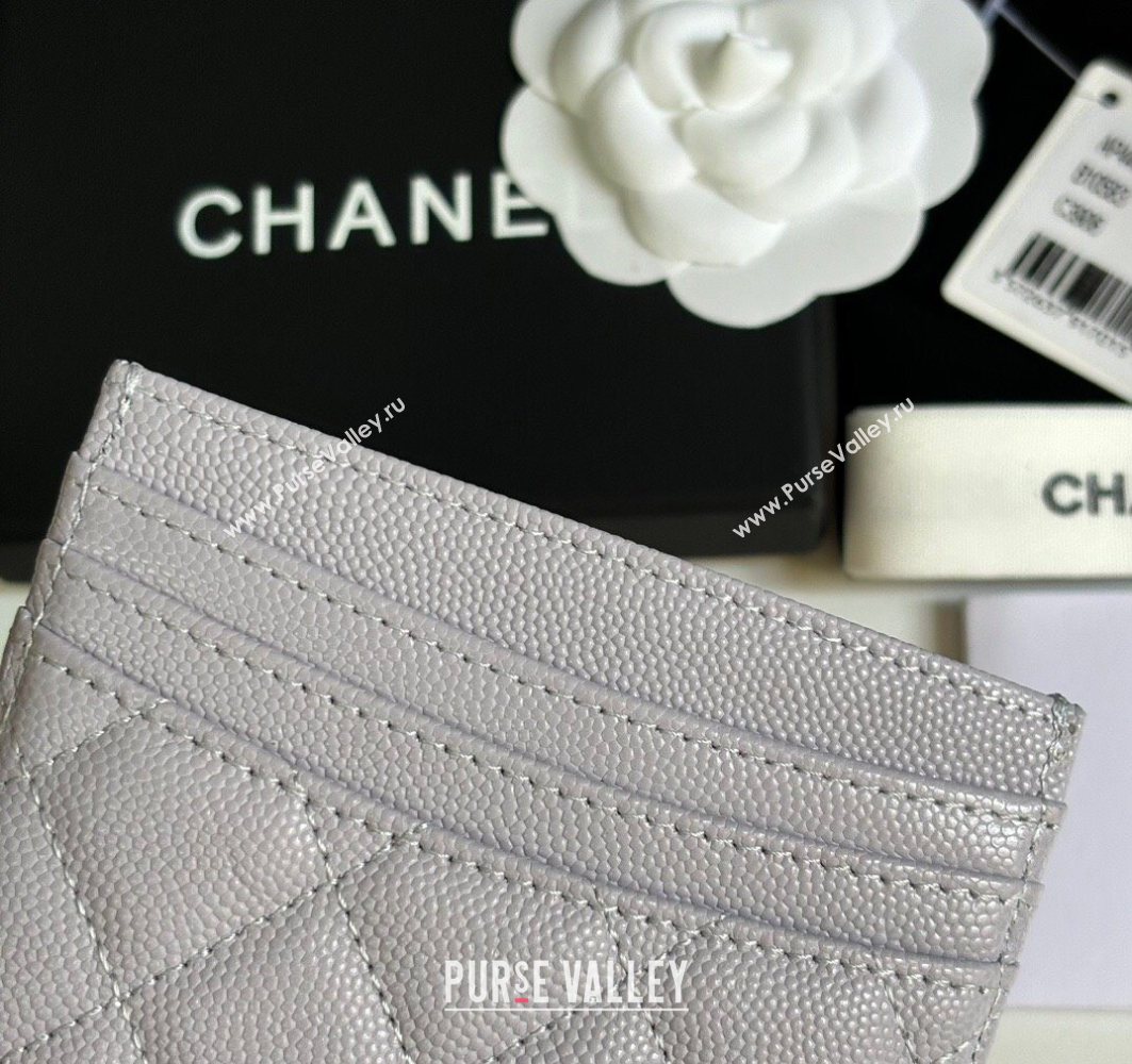 Chanel Grained Calfskin Card Holder Wallet Light Grey 2025 AP4472 (yezi-250526049)