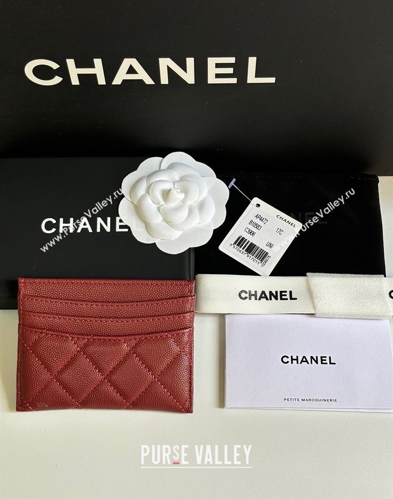 Chanel Grained Calfskin Card Holder Wallet Red 2025 AP4472 (yezi-250526053)