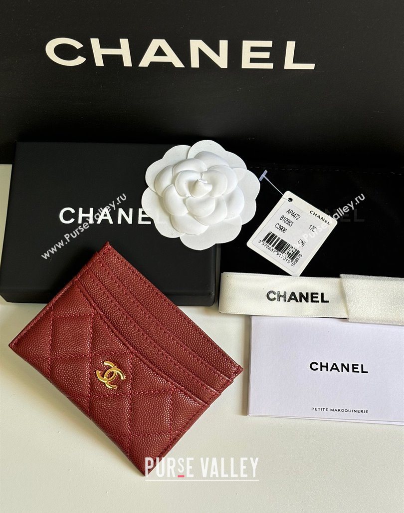 Chanel Grained Calfskin Card Holder Wallet Red 2025 AP4472 (yezi-250526053)