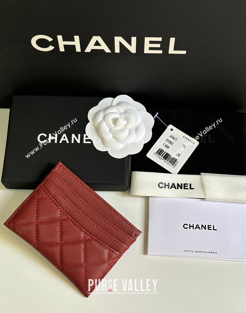 Chanel Grained Calfskin Card Holder Wallet Red 2025 AP4472 (yezi-250526053)