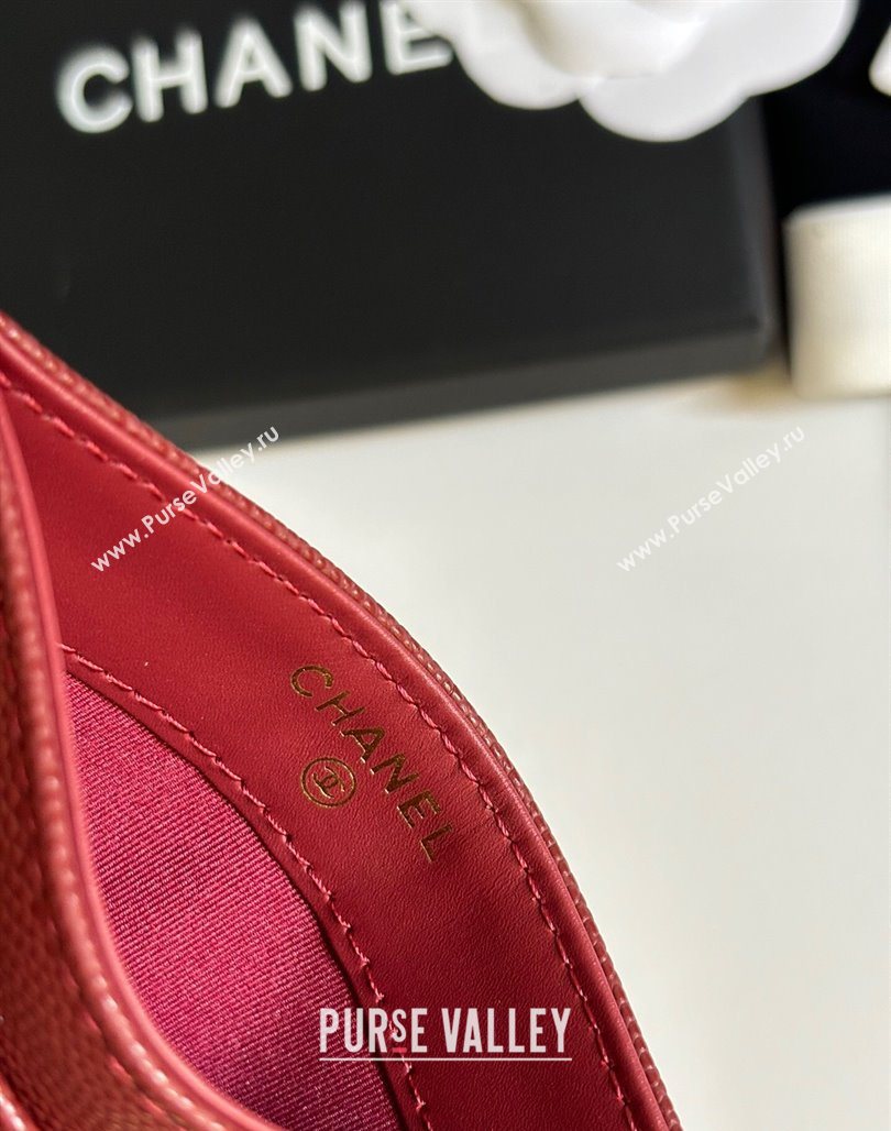 Chanel Grained Calfskin Card Holder Wallet Red 2025 AP4472 (yezi-250526053)