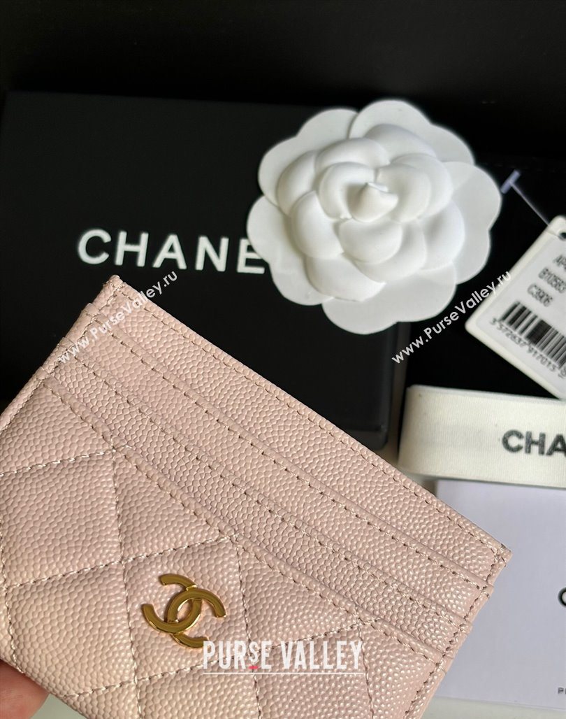 Chanel Grained Calfskin Card Holder Wallet Pale Pink 2025 AP4472 (yezi-250526056)