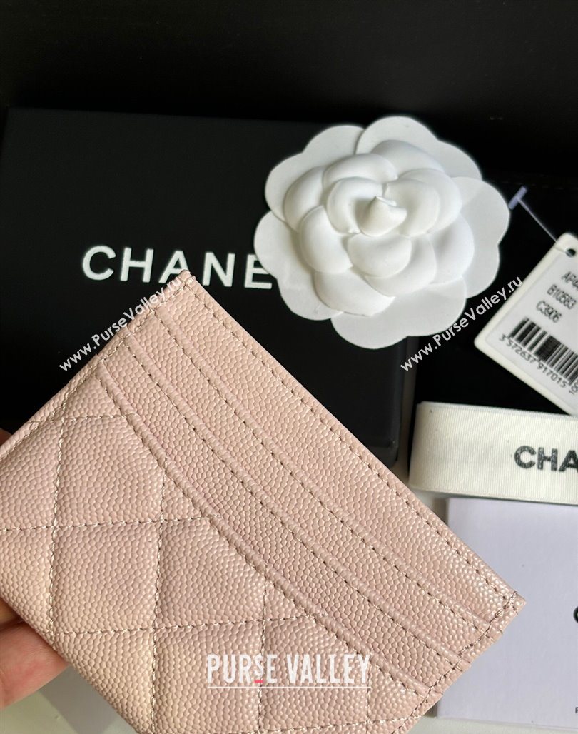 Chanel Grained Calfskin Card Holder Wallet Pale Pink 2025 AP4472 (yezi-250526056)