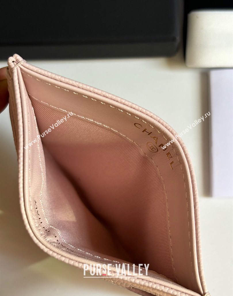 Chanel Grained Calfskin Card Holder Wallet Pale Pink 2025 AP4472 (yezi-250526056)