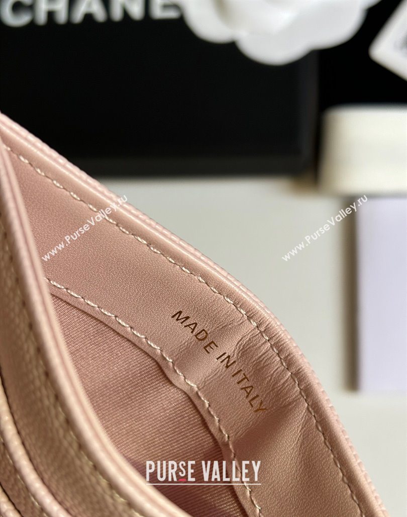Chanel Grained Calfskin Card Holder Wallet Pale Pink 2025 AP4472 (yezi-250526056)