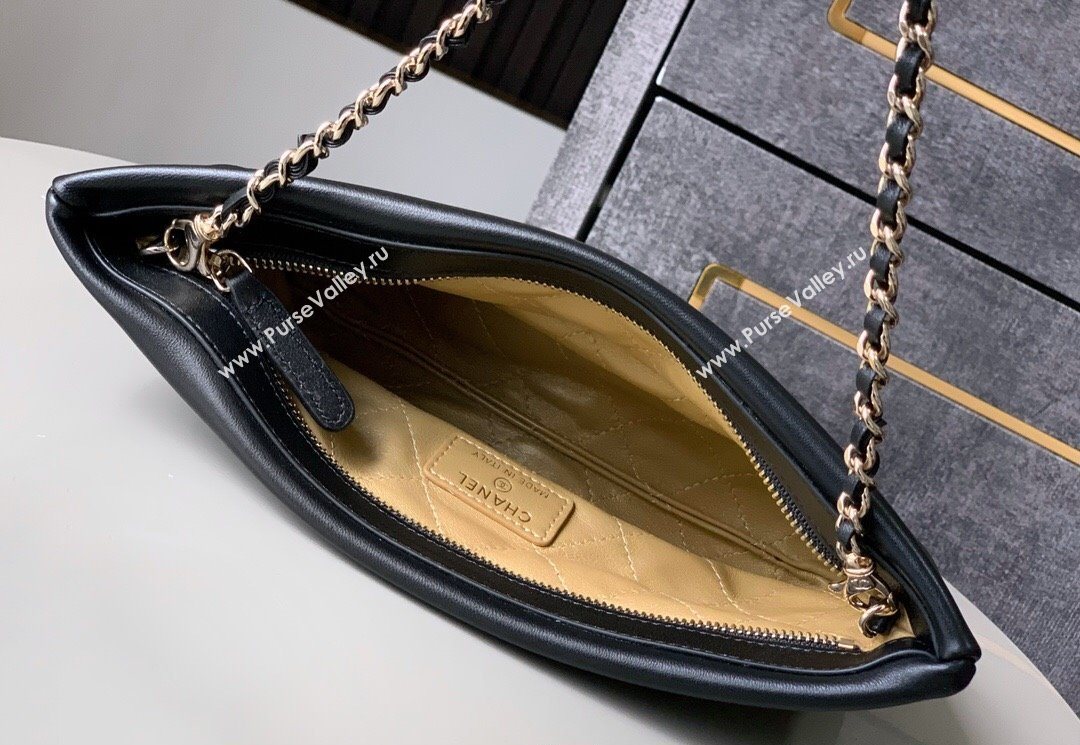 Chanel Shiny Lambskin Clutch with Chain AP4613 Black 2025 (yezi-250526011)
