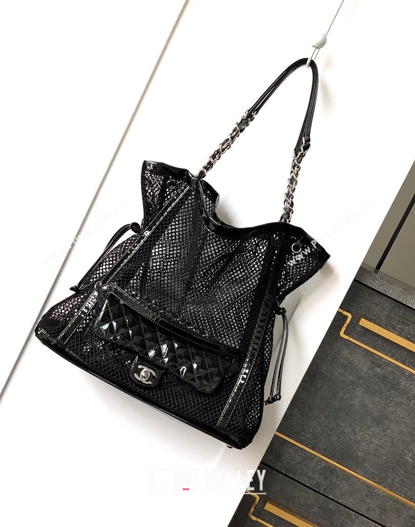 Chanel Large Mesh Patent Calfskin Shopping Bag Black 2025 CH052603 (yezi-250526059)