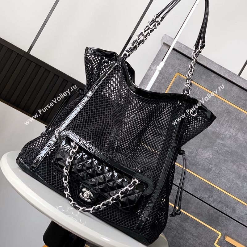 Chanel Large Mesh Patent Calfskin Shopping Bag Black 2025 CH052603 (yezi-250526059)