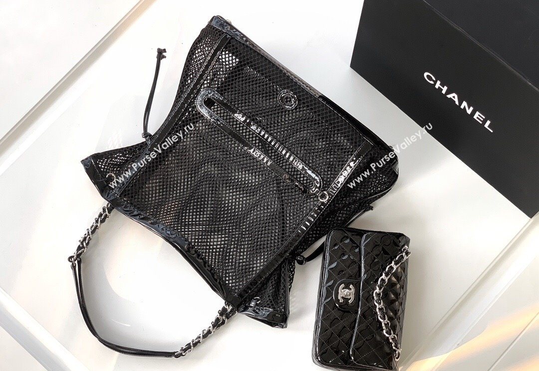 Chanel Large Mesh Patent Calfskin Shopping Bag Black 2025 CH052603 (yezi-250526059)