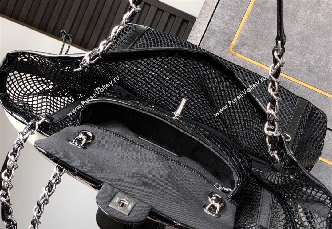 Chanel Large Mesh Patent Calfskin Shopping Bag Black 2025 CH052603 (yezi-250526059)