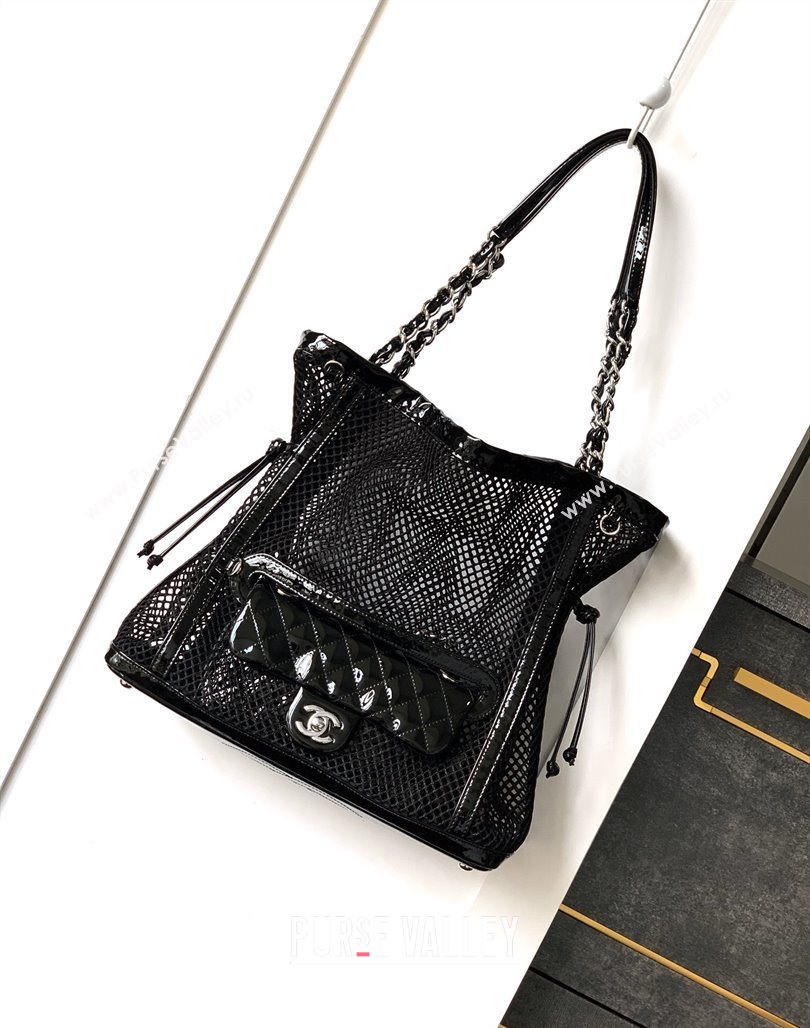 Chanel Medium Mesh Patent Calfskin Shopping Bag Black 2025 CH052603 (yezi-250526060)
