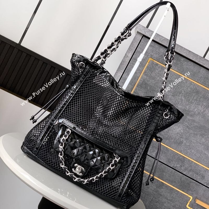Chanel Medium Mesh Patent Calfskin Shopping Bag Black 2025 CH052603 (yezi-250526060)
