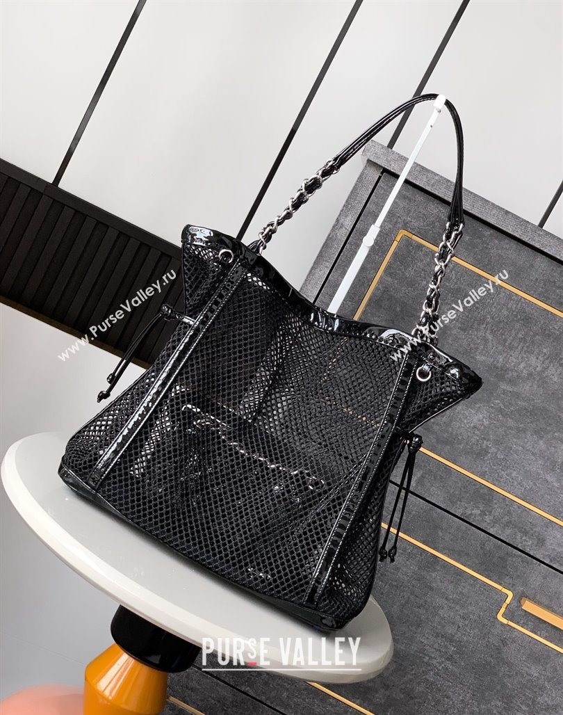 Chanel Medium Mesh Patent Calfskin Shopping Bag Black 2025 CH052603 (yezi-250526060)