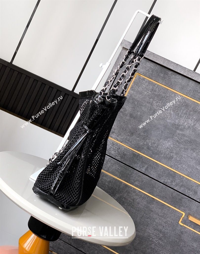 Chanel Medium Mesh Patent Calfskin Shopping Bag Black 2025 CH052603 (yezi-250526060)