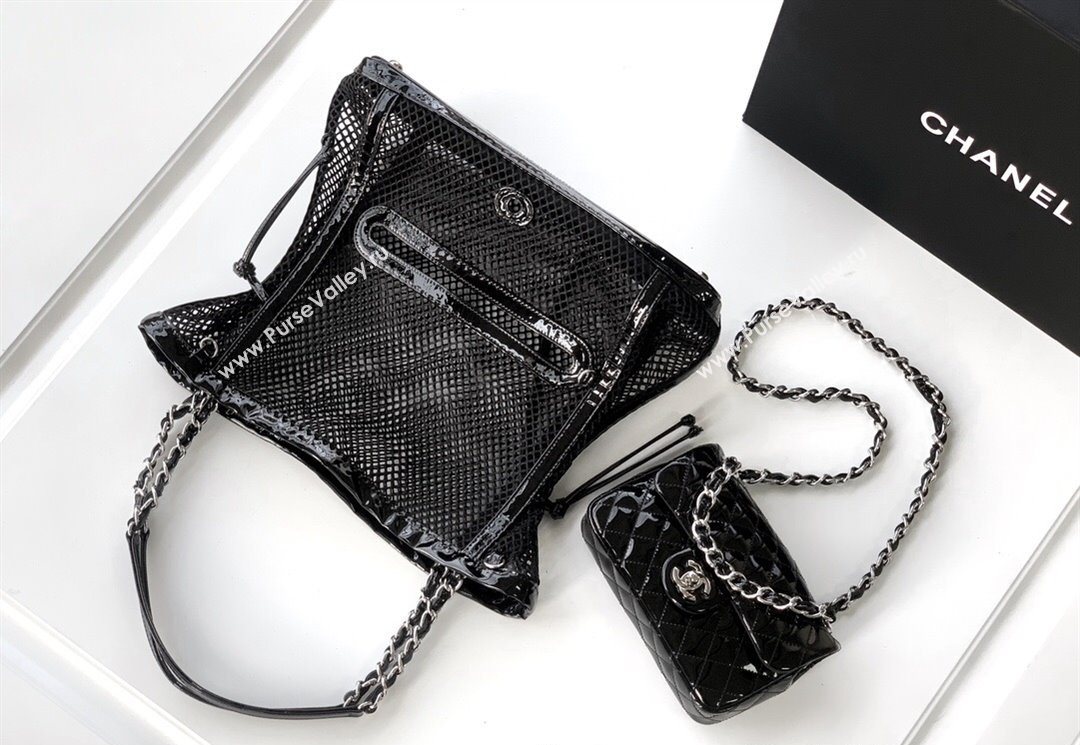 Chanel Medium Mesh Patent Calfskin Shopping Bag Black 2025 CH052603 (yezi-250526060)
