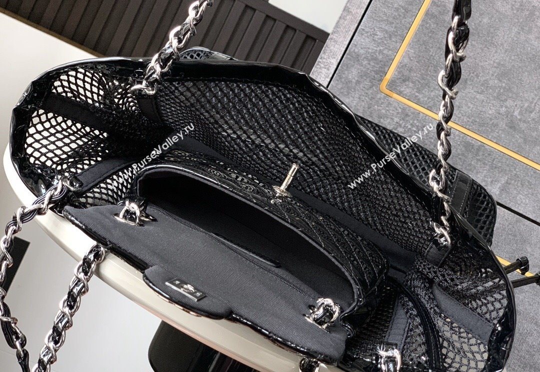 Chanel Medium Mesh Patent Calfskin Shopping Bag Black 2025 CH052603 (yezi-250526060)