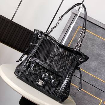 Chanel Small Mesh Patent Calfskin Shopping Bag Black 2025 CH052603 (yezi-250526061)