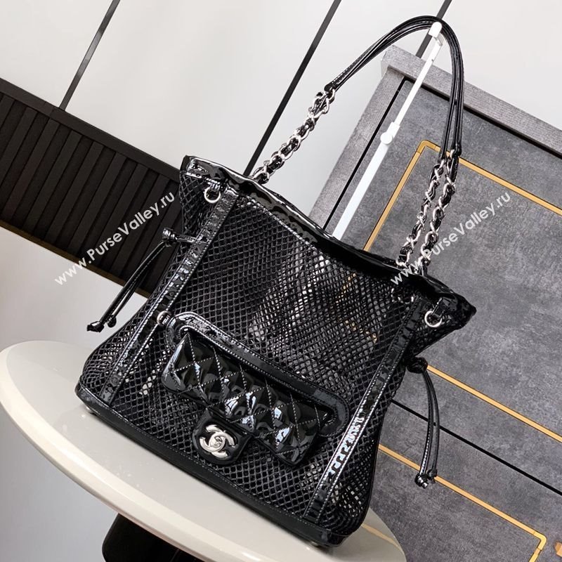 Chanel Small Mesh Patent Calfskin Shopping Bag Black 2025 CH052603 (yezi-250526061)