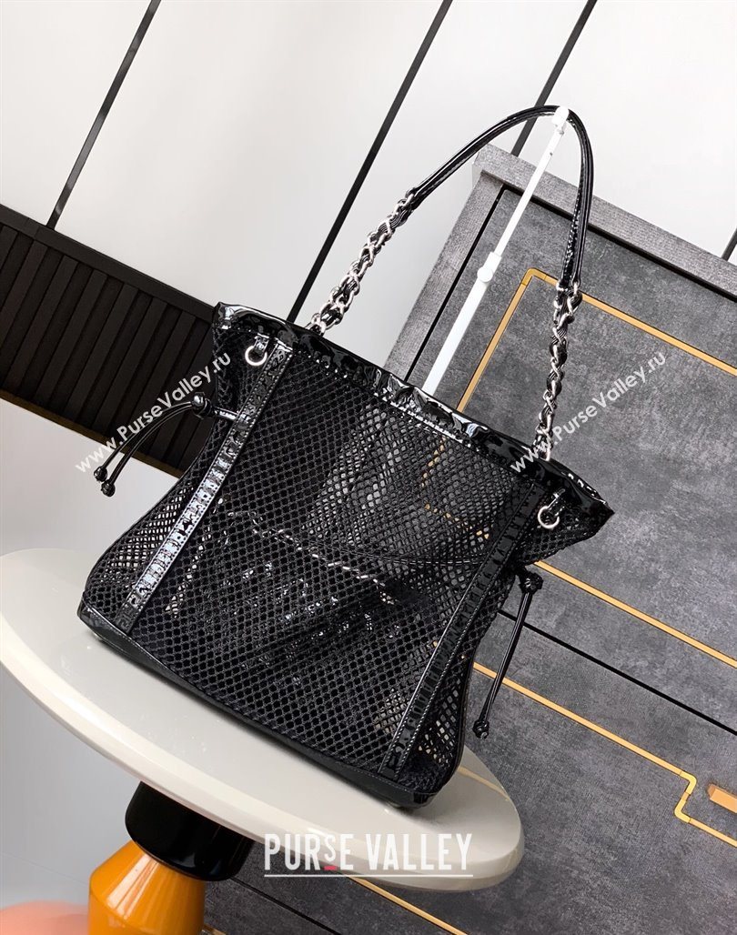 Chanel Small Mesh Patent Calfskin Shopping Bag Black 2025 CH052603 (yezi-250526061)