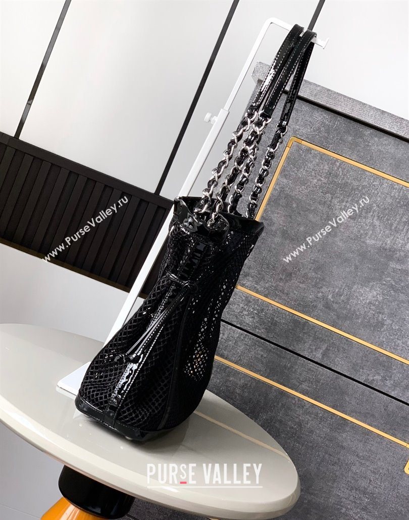 Chanel Small Mesh Patent Calfskin Shopping Bag Black 2025 CH052603 (yezi-250526061)