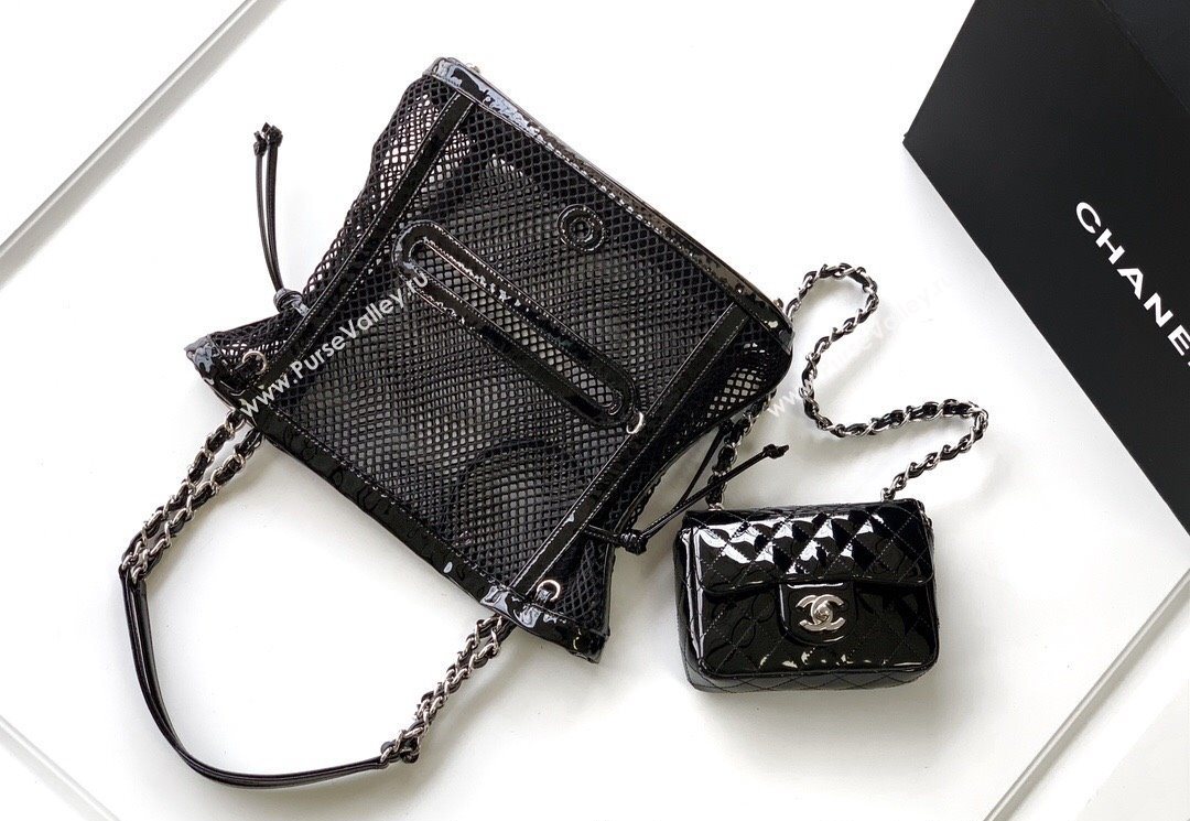 Chanel Small Mesh Patent Calfskin Shopping Bag Black 2025 CH052603 (yezi-250526061)