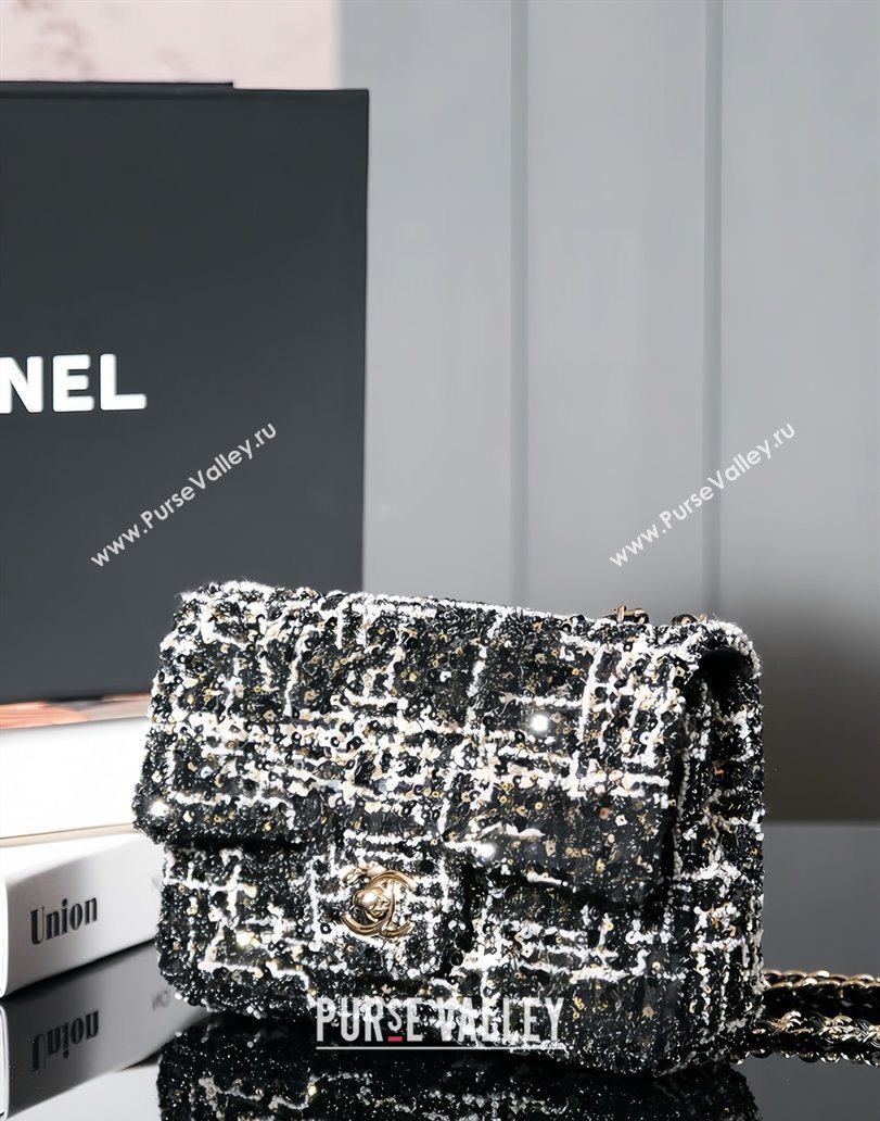 Chanel Tweed Sequins Mini Flap Bag Black 2025 CH052604 (yezi-250526063)