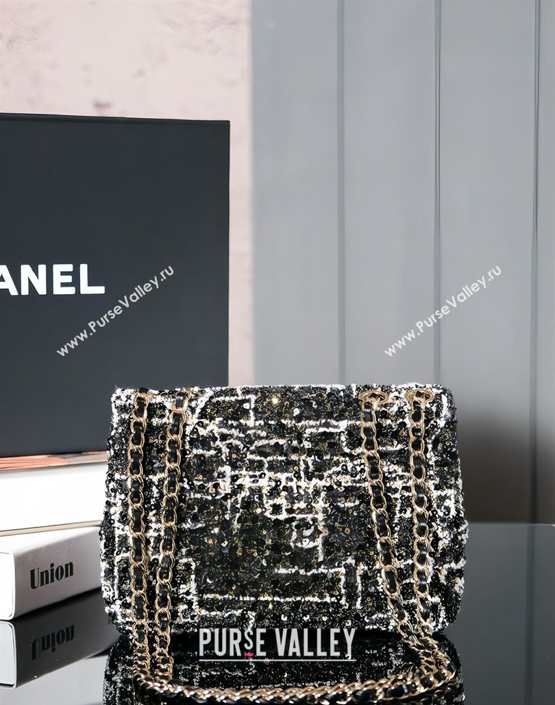 Chanel Tweed Sequins Mini Flap Bag Black 2025 CH052604 (yezi-250526063)