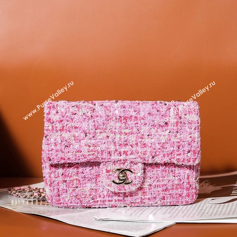 Chanel Tweed Sequins Mini Flap Bag Pink 2025 CH052604 (yezi-250526064)