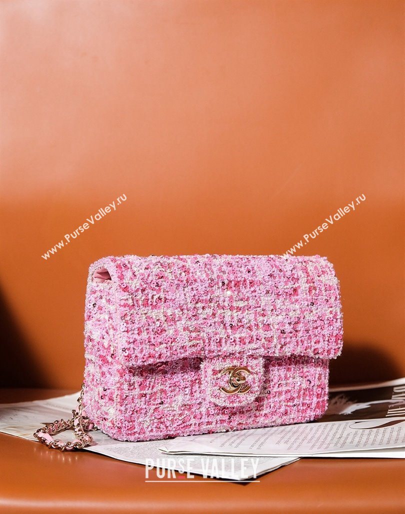 Chanel Tweed Sequins Mini Flap Bag Pink 2025 CH052604 (yezi-250526064)
