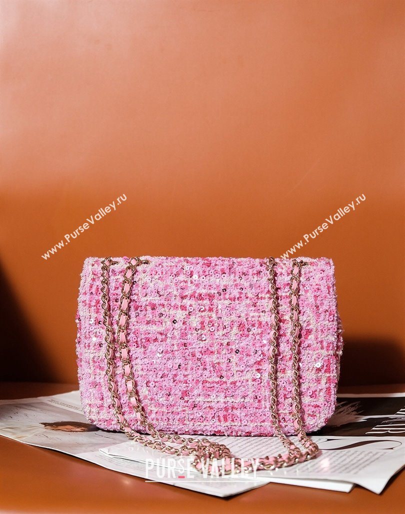 Chanel Tweed Sequins Mini Flap Bag Pink 2025 CH052604 (yezi-250526064)